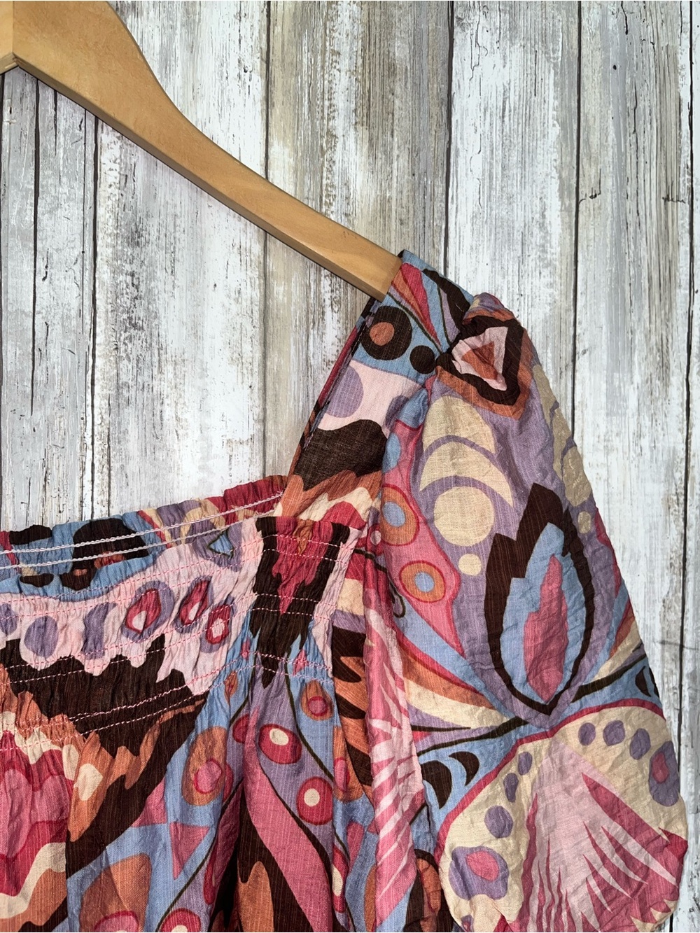 Umgee Boho Off Shoulder Blouse Medium Multicolor Abstract Floral Peasant Top - Picture 6 of 7